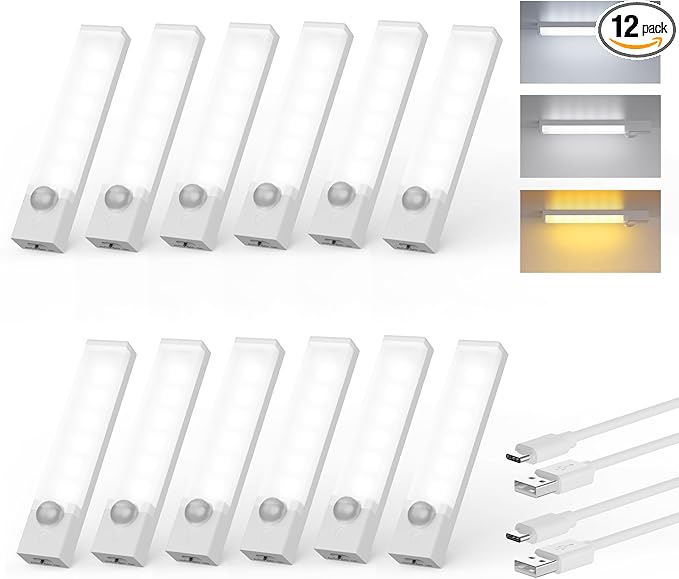 Under Cabinet Lights 4-Inch 12-Pack, USB Rechargeable Motion Sensor Light by Unknown