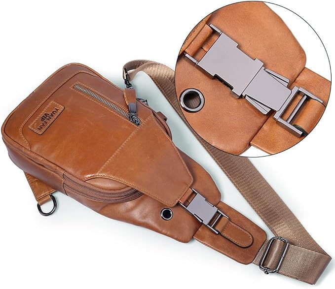 Hebetag Leather Sling Bag Hiking Daypack - Image 9