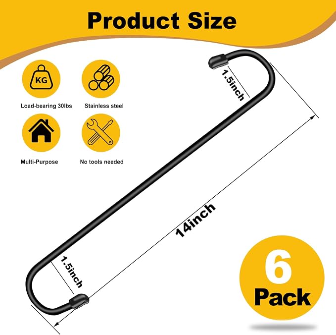 Dpyrrhic 6 Pack 14 Inch Black Extra Matel Heavy Duty Hook - Image 2