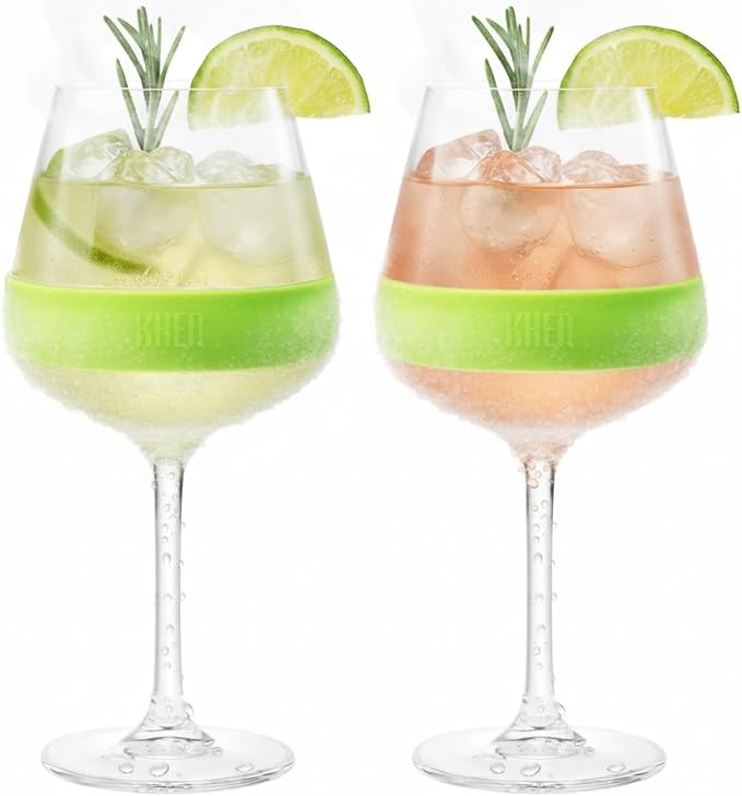 14oz Frozen Cooling Wine Glasses, 2 Set – Keep Drinks Cold Longer, Stemmed by Khen