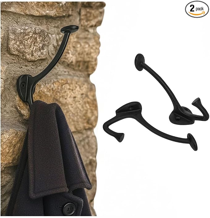 "Mystic Colonial Medieval Cast Iron Wall Hooks � Set of 2 Heavy Duty Dual Hooks by SaKeGa