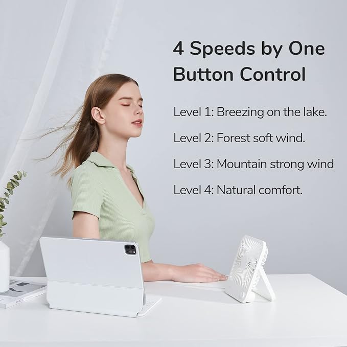 JISULIFE Desk Fan Battery Rechargeable, 4500mAh 180°Foldable Portable Personal - Image 2