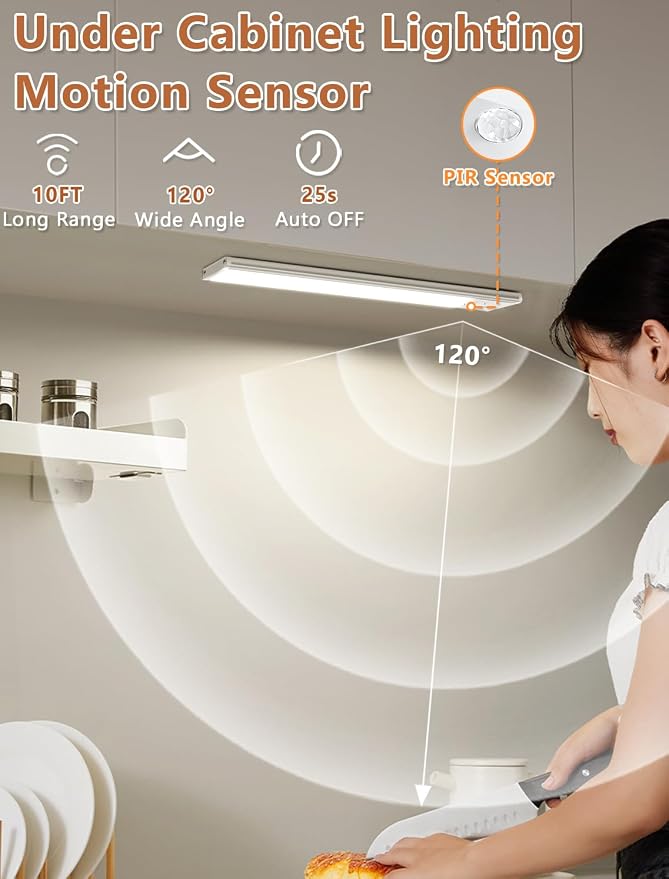 Under Cabinet Rechargeable Lighting: 12 Inch Motion Sensor Dimmable Lights - Image 2