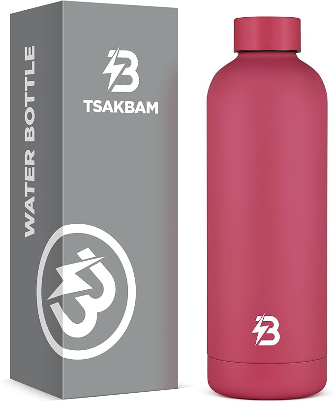 Insulated Water Bottle with Lid, 25 oz Reusable Leak-Proof Metal Stainless by TSAKBAM
