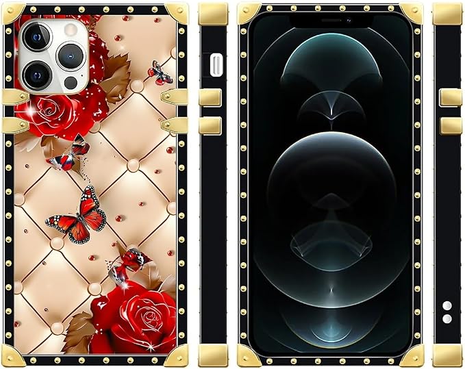 Compatible with iPhone 12 Pro Max Case, Shining Red Rose Butterfly Leather - Image 2