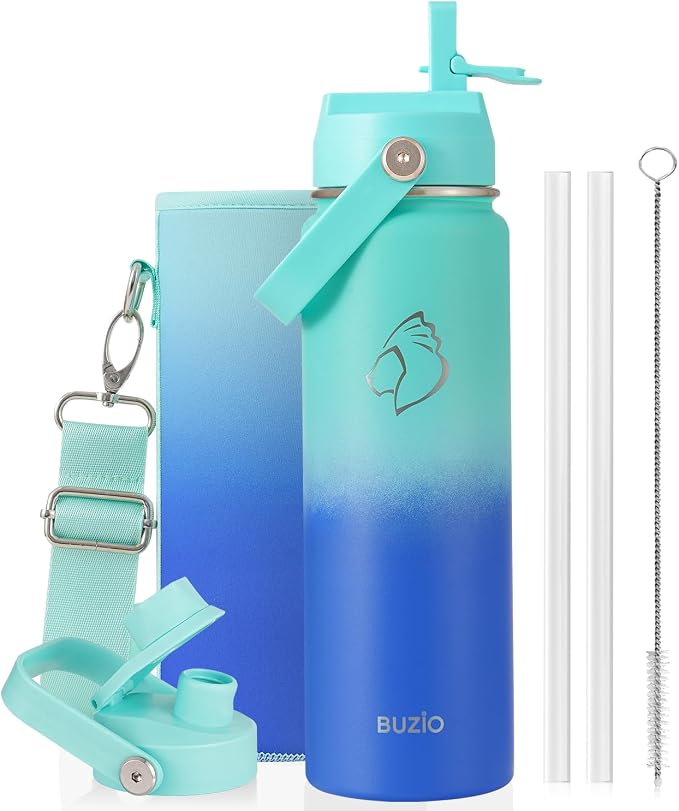 BUZIO 24 oz Insulated Water Bottle, Stainless Steel Wide Mouth Water Flask by BUZIO