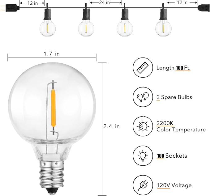 Brightown LED Outdoor String Lights Patio Lights 100FT - Image 2