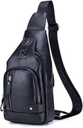 Hebetag Leather Sling Bag Casual Daypack by Hebetag