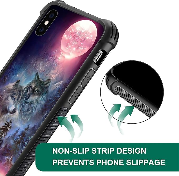 for iPhone Xs Max Case, Star Two Wolfs Howling Pattern Graphic Design Girl Boy - Image 7