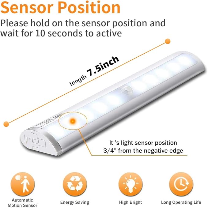 KULED 10-led Motion Auto Sensing LED Light, Battery Powered DIY Stick-on Under - Image 4