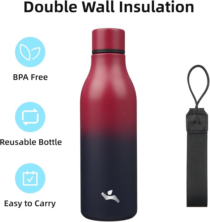 Insulated Water Bottle with Strap, 18 oz Double Wall Stainless Steel Vacuum - Image 3