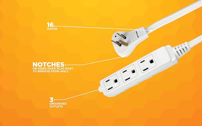 Woods SlimLine Angled Flat Plug Extension Cord; Space Saving Flat Design; 3 - Image 5