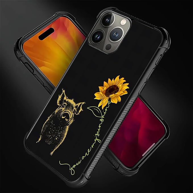for iPhone 16 Pro Max Case, Pig Sunflower Yellow Sunshine Pattern Graphic - Image 5