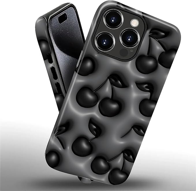 for iPhone 16 Pro Case, HL2 Cute Cool Cherry Black Hybrid 2 Layer Hard Shell - Image 2