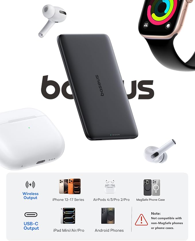 Baseus Picogo Power Bank, 0.3" Ultra Slim 5000mAh MagSafe Portable Charger - Image 7