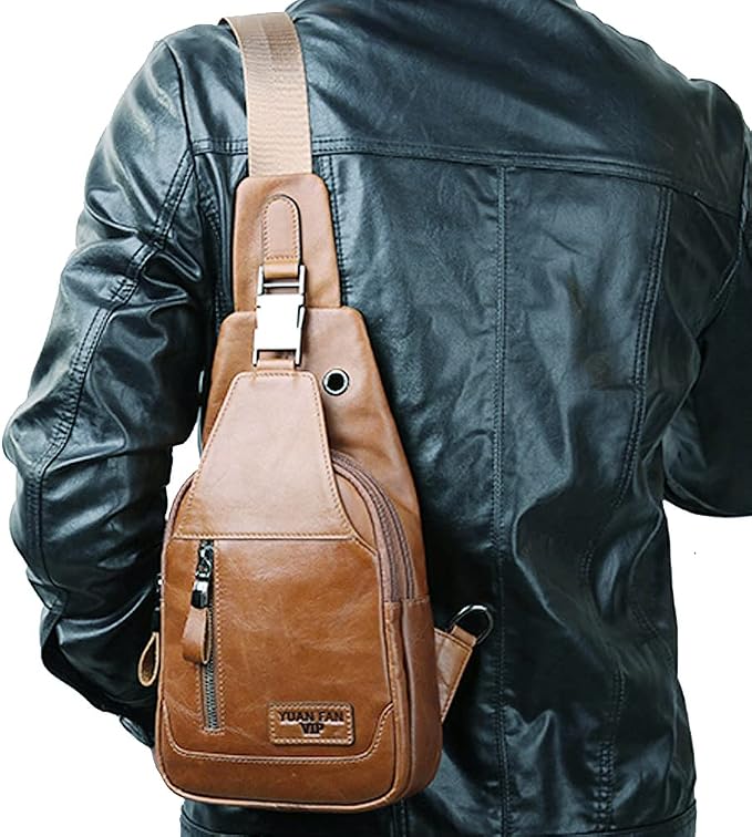 Hebetag Leather Sling Bag Hiking Daypack - Image 7