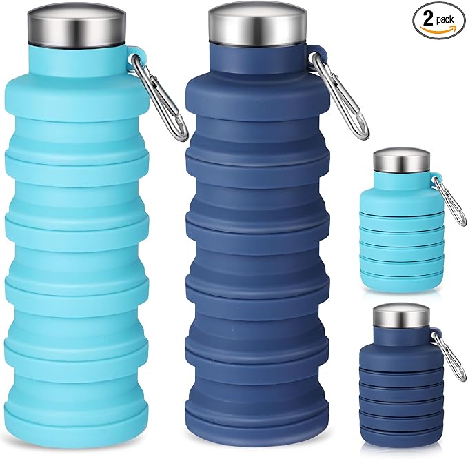 Baderke 2 Pcs Collapsible Water Bottles 17oz Silicone Travel Foldable Portable by Baderke