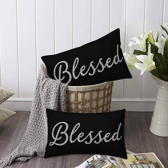 Bling Blessed White Throw Pillow Covers 12 X 20 Highlights Blessed Black Set of - Image 6