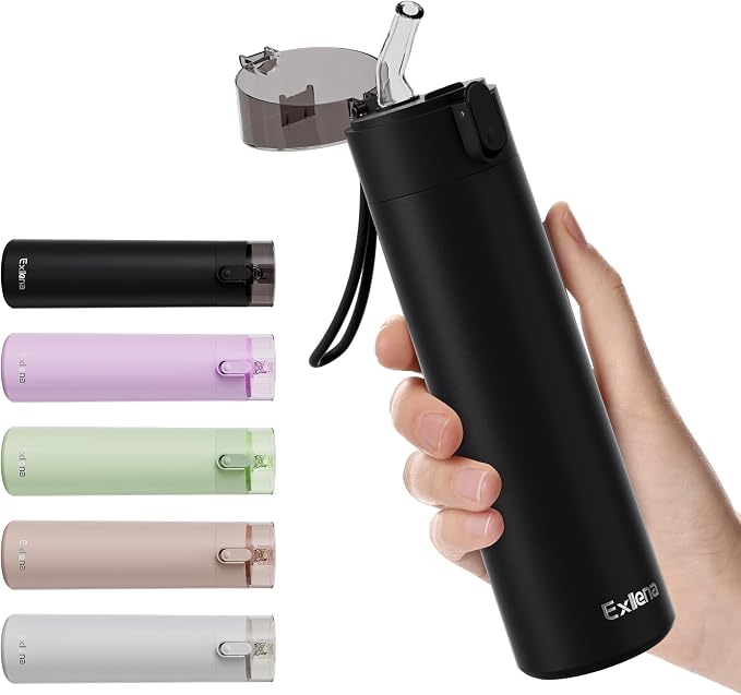 9oz Small Water Bottles with Straw, Mini Water Bottle with One-Hand Open Design by Exllena