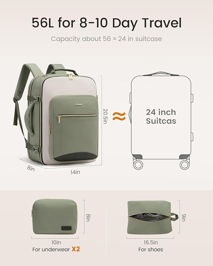 LOVEVOOK 56L Travel Backpack for Women & Men, Airline Approved Carry On Luggage - Image 5