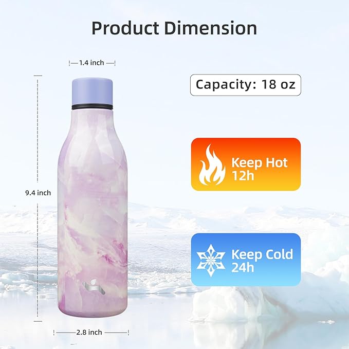 Insulated Water Bottle with Strap, 18 oz Double Wall Stainless Steel Vacuum - Image 2