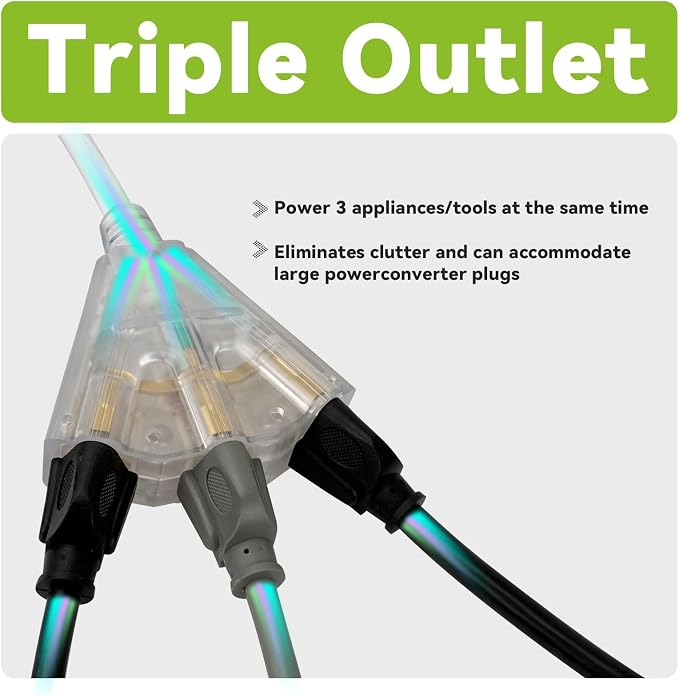 EP 40FT 12 Gauge Heavy Duty Extension Cord, 15A 125V 1875W, 3 Outlet - Image 3