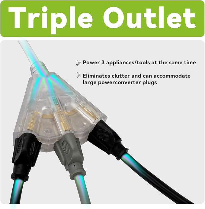 EP 6FT 12 Gauge Heavy Duty Extension Cord, 15A 125V 1875W, 3 Outlet - Image 3