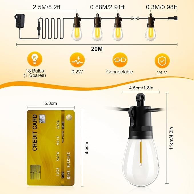 Outdoor String Lights Patio LED Light Outside - 20M 18+1 S14 LED - Image 2