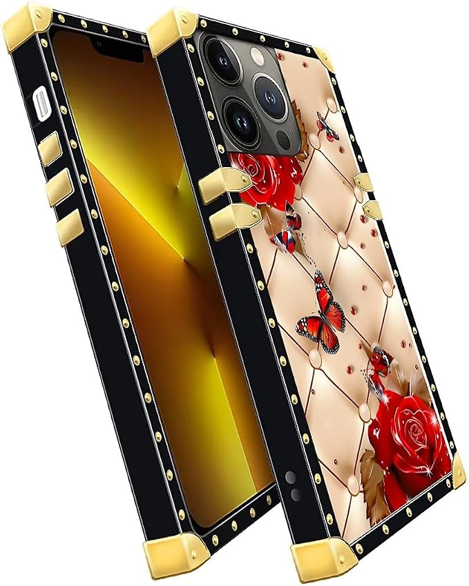 Compatible with iPhone 13 Pro Case, Shining Red Rose Butterfly Leather - Image 3