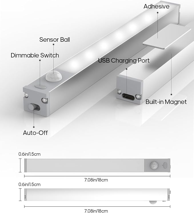 GOODEA 3 Pack Led Under Cabinet Lights Wireless, 7’’ Rechargeable Motion Sensor - Image 3