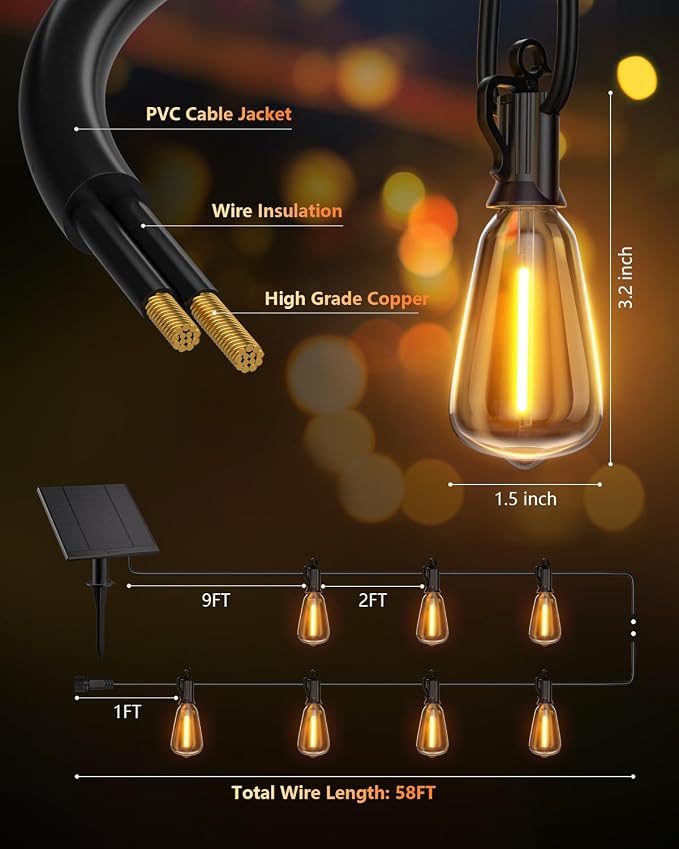 Brightown 58FT Solar String Lights Outdoor Waterproof - Image 7