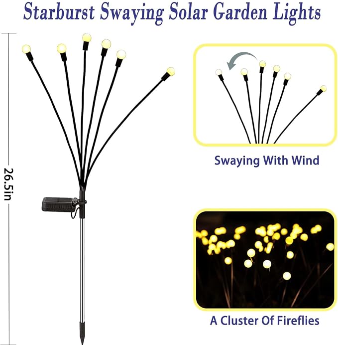 ZFNN Solar Garden Lights Outdoor, 10 Pack 60 LED Solar Firefly Lights, Swaying - Image 3