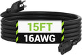 BN-LINK 15 ft Indoor/Outdoor Extension Cord 16/3 SJTW, Water & Weather Resistant by BN-LINK