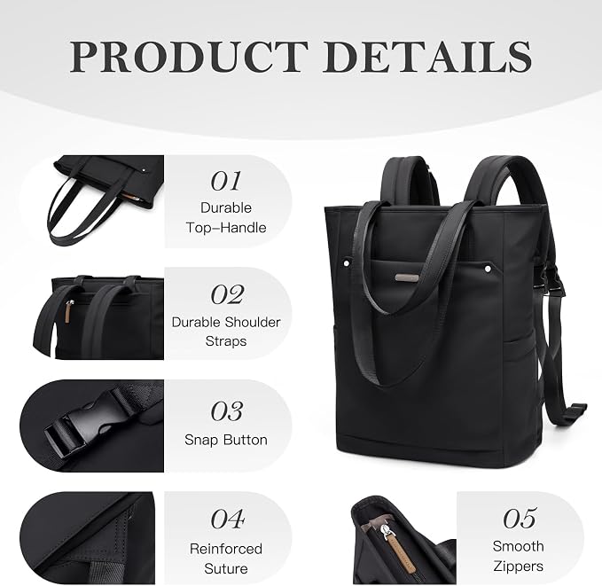 Convertible Laptop Backpack for Women Men Carry on Tote Backpack Teacher - Image 6