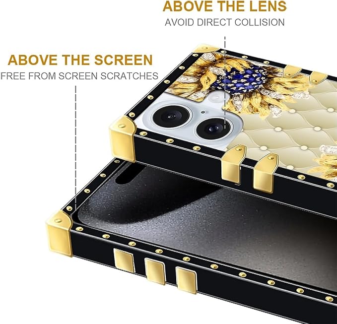 Compatible with iPhone 16 Case, Sunflower Diamonds Leather Luxury Golden - Image 5