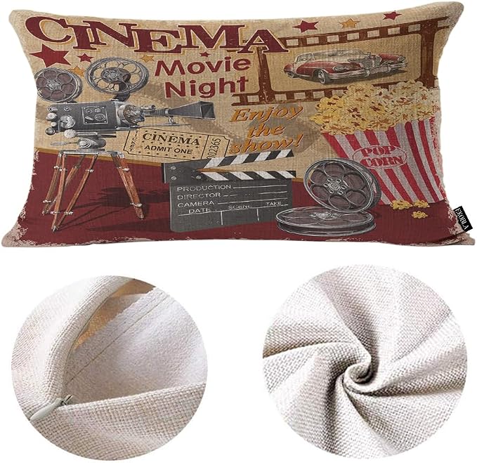 EKOBLA Throw Pillow Case 12x20 Inch Cinema Retro Poster Letters Movie Night - Image 6