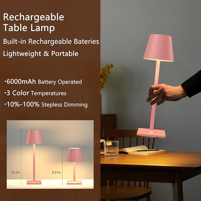 Yogaret Pink Cordless Table Lamp Set of 2 - Image 2