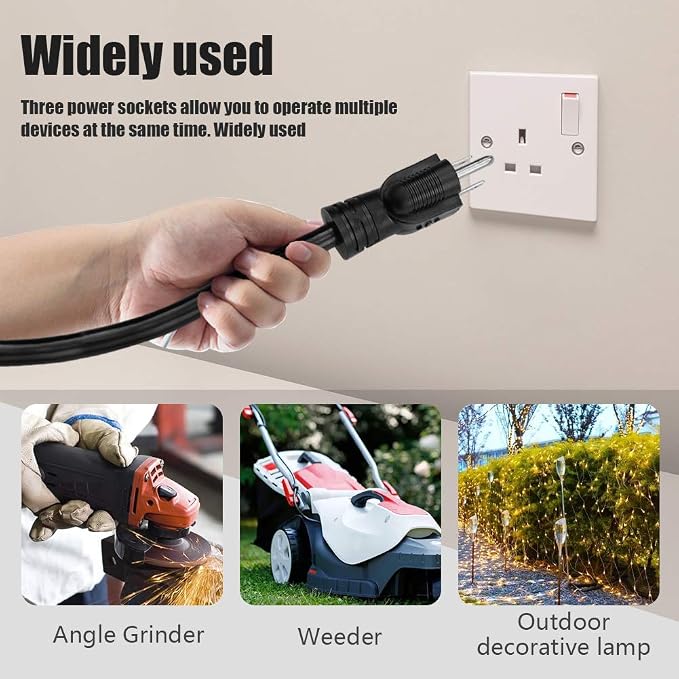 100FT 12/3 Outdoor Extension Cord, Heavy Duty 3-Outlet SJTW Indoor/Outdoor - Image 4