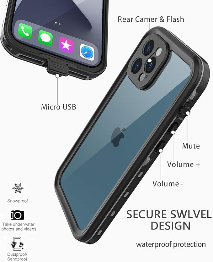 Design for iPhone 12 Pro Waterproof Case, Full Body Shockproof Case - Image 3