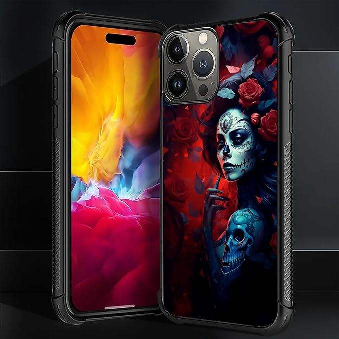 for iPhone 16 Pro Max Case, Skull Lady Rose Pattern Graphic Design Girl Boy - Image 7