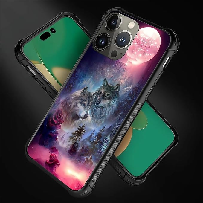 for iPhone 11 Pro Case, Star Two Wolfs Howling Pattern Graphic Design Girl Boy - Image 2