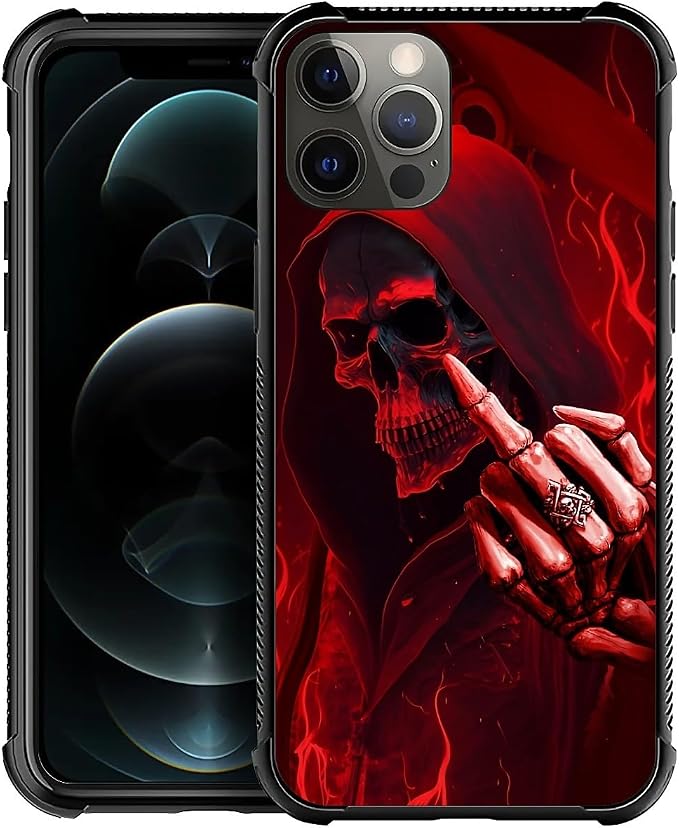 for iPhone 11 Pro Max Case, Gestures Funny Skull Pattern Graphic Design Girl by FKBRCL4U
