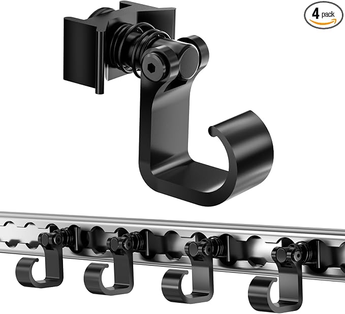 4 Pack L Track Hooks with Single Stud Fitting, Spring-Loaded Adjustable Gear by vandrabase