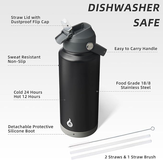 BJPKPK Water Bottle with Straw Lid, 32oz Vacuum Insulated Water Bottles - Image 3