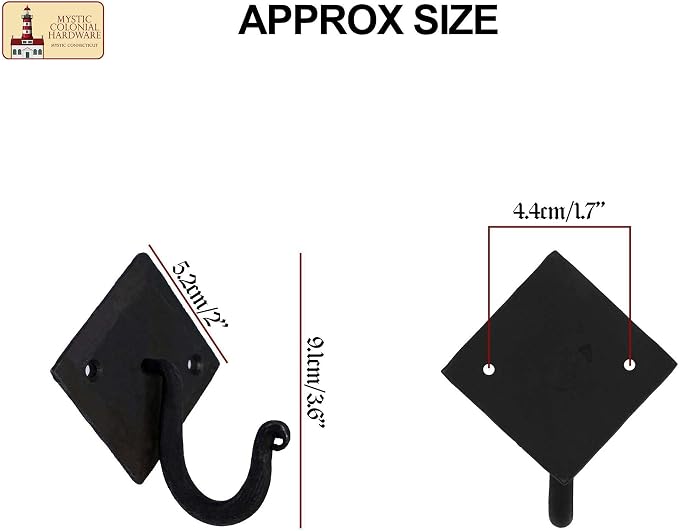 Mystic Colonial Rustic Cast Iron Wall Hooks, 3.6" Heavy Duty Coat Hooks - Image 2