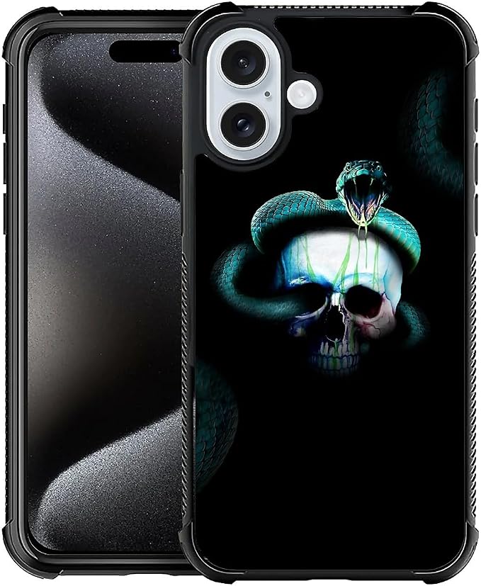 for iPhone 16 Case, Skeleton Winding Snake Pattern Graphic Design Girl Boy Soft by FKBRCL4U