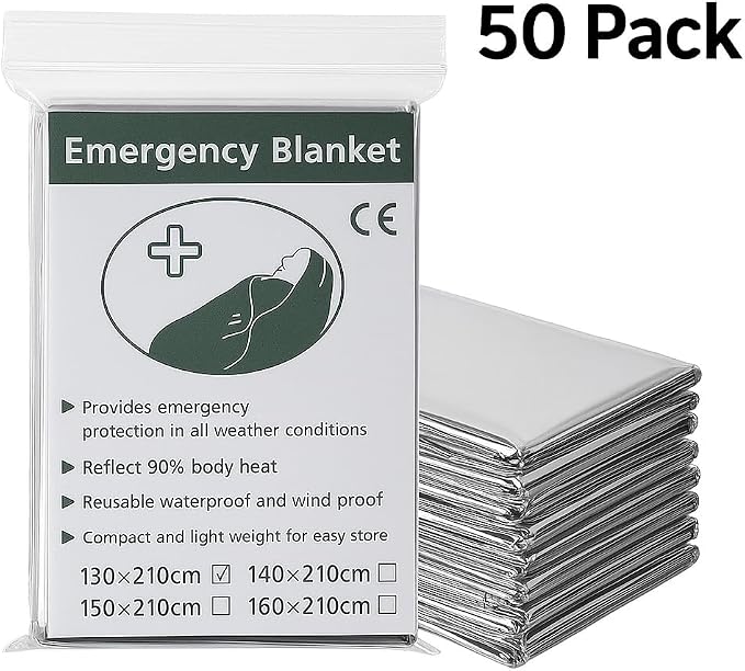 50 Pack Emergency Foil Blankets 51” x 83” – Thermal Mylar Survival Blankets - Image 3