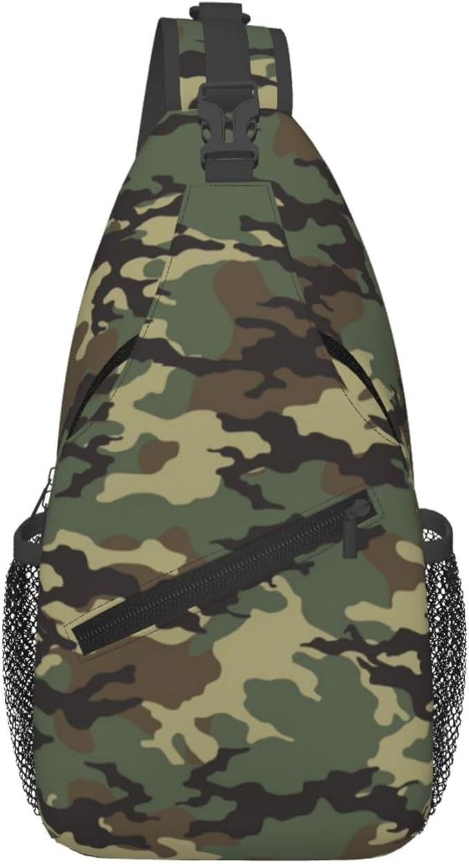 Camo Crossbody Sling Bags for Men Classic Green Brown Black Colors Camouflage by Unknown