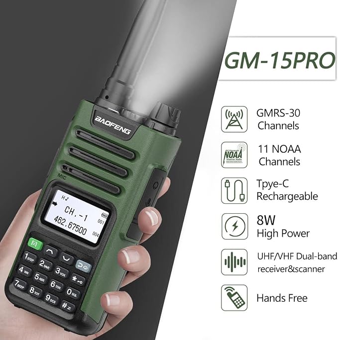BAOFENG GMRS Radio Handheld Long Range GM-15 Pro 8W Walkie Talkie - Image 2