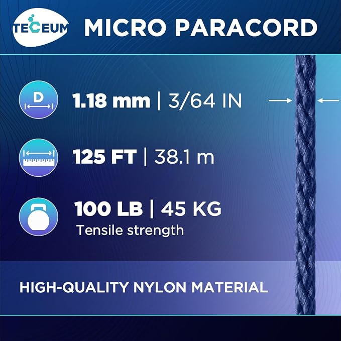 TECEUM Micro Paracord – 1.18 mm X 125 ft – Micro Utility Cord – Thin Braided - Image 2